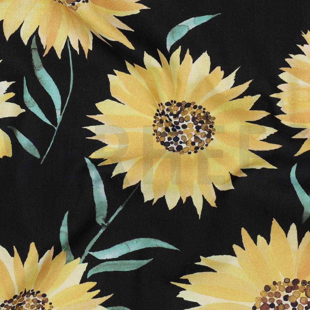 FINE POPLIN DIGITAL SUNFLOWERS BLACK #7