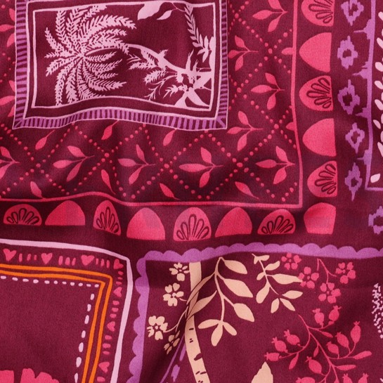 KATOEN SATIJN PATCHWORK BLOEMEN FUCHSIA #7