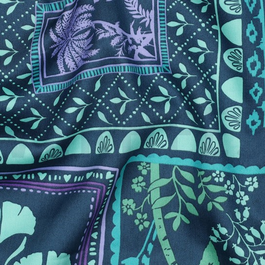 COTON SATIN PATCHWORK FLEURS PÉTROLE #7