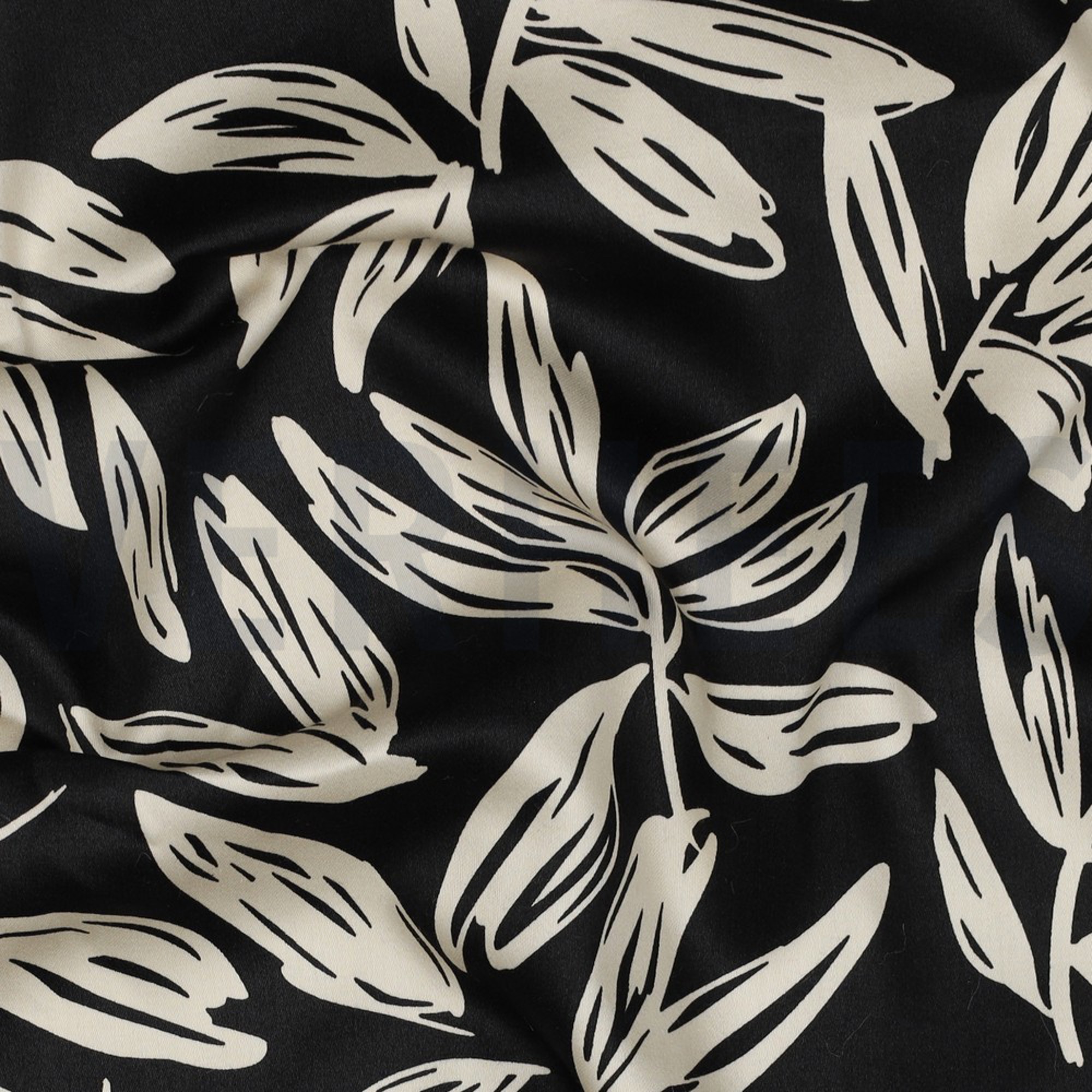 KATOEN SATIJN BLADEREN ZWART (high resolution) #2