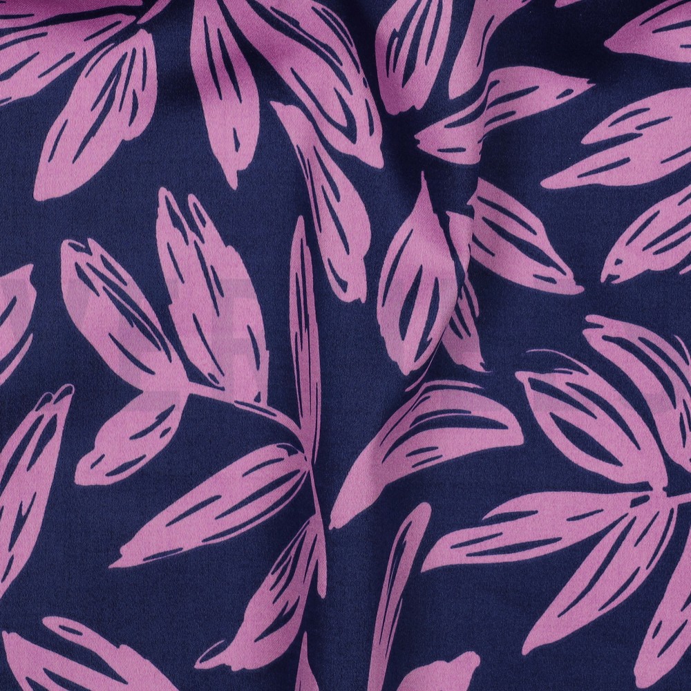 BAUMWOLLE SATIN BLÄTTER MARINEBLAU #7