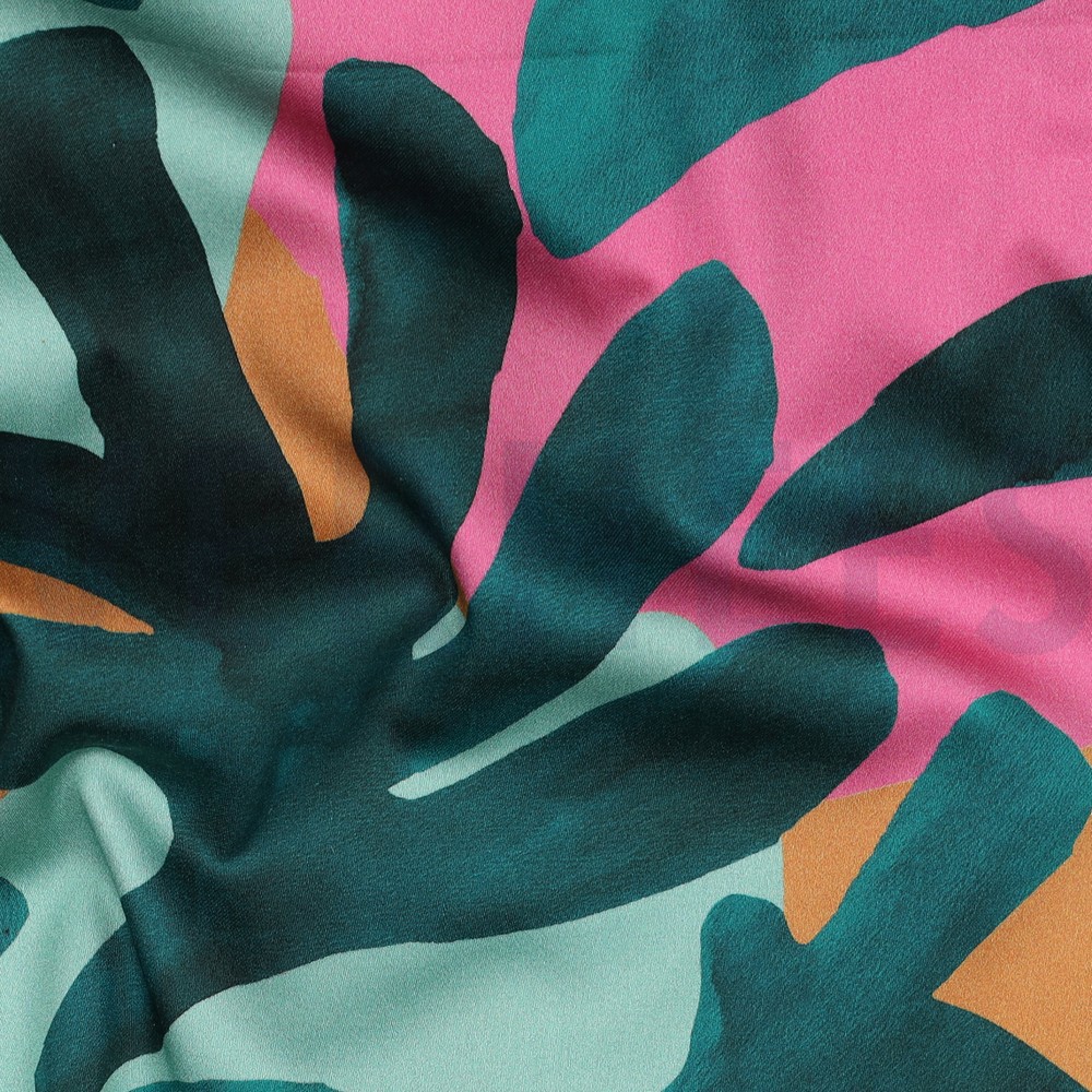 COTTON SATIN DIGITAL LEAVES GREEN #7