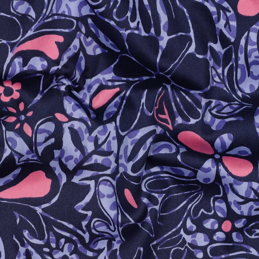 BAUMWOLLE SATIN BLUMEN MARINEBLAU #7