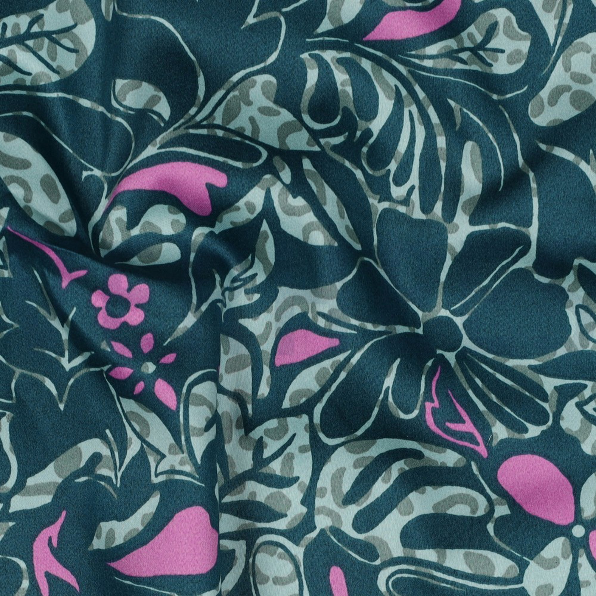 KATOEN SATIJN BLOEMEN PETROL (high resolution) #2