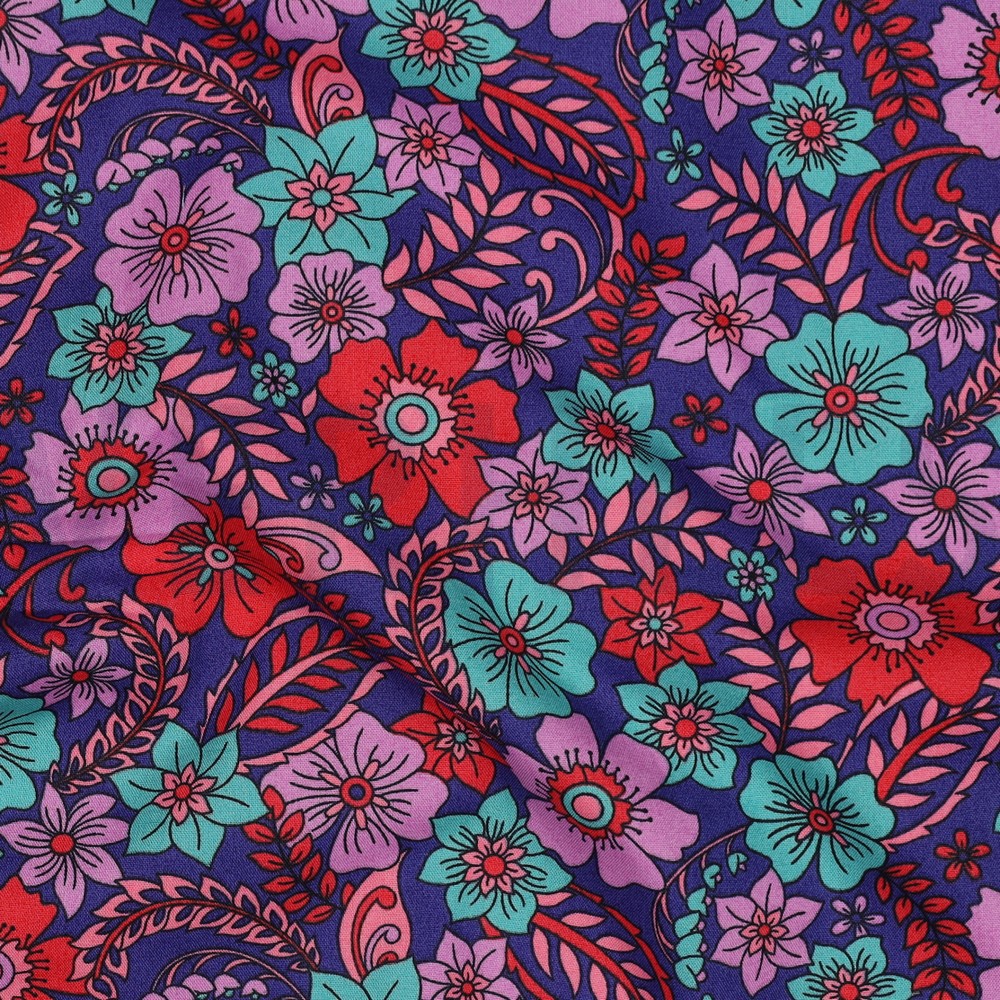 FINE POPLIN FLOWERS NAVY #7