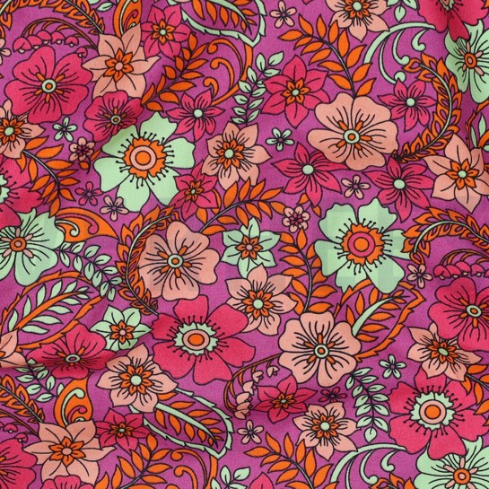 FINE POPLIN FLOWERS FUCHSIA #7