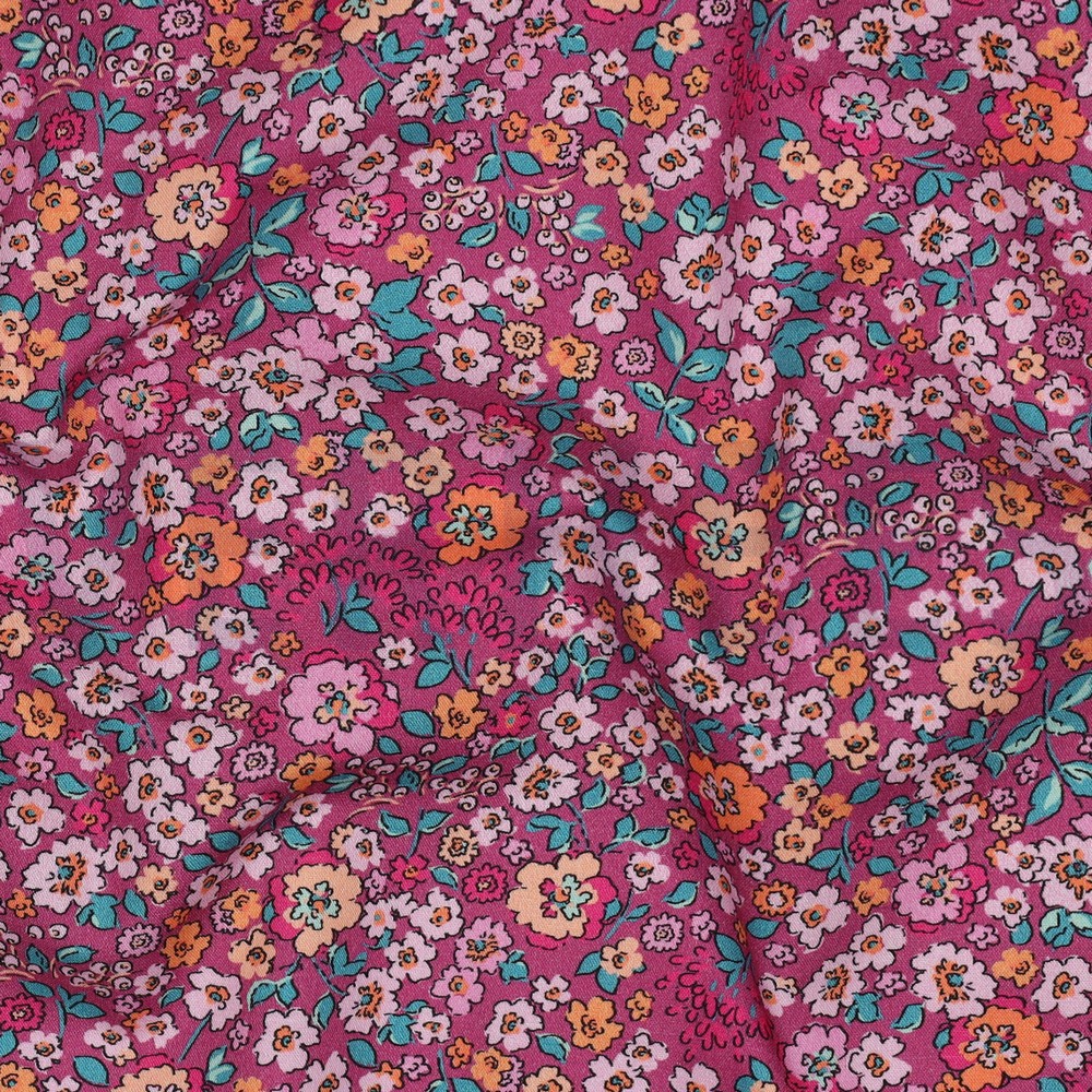 FINE POPLIN DIGITAL FLOWERS FUCHSIA #7