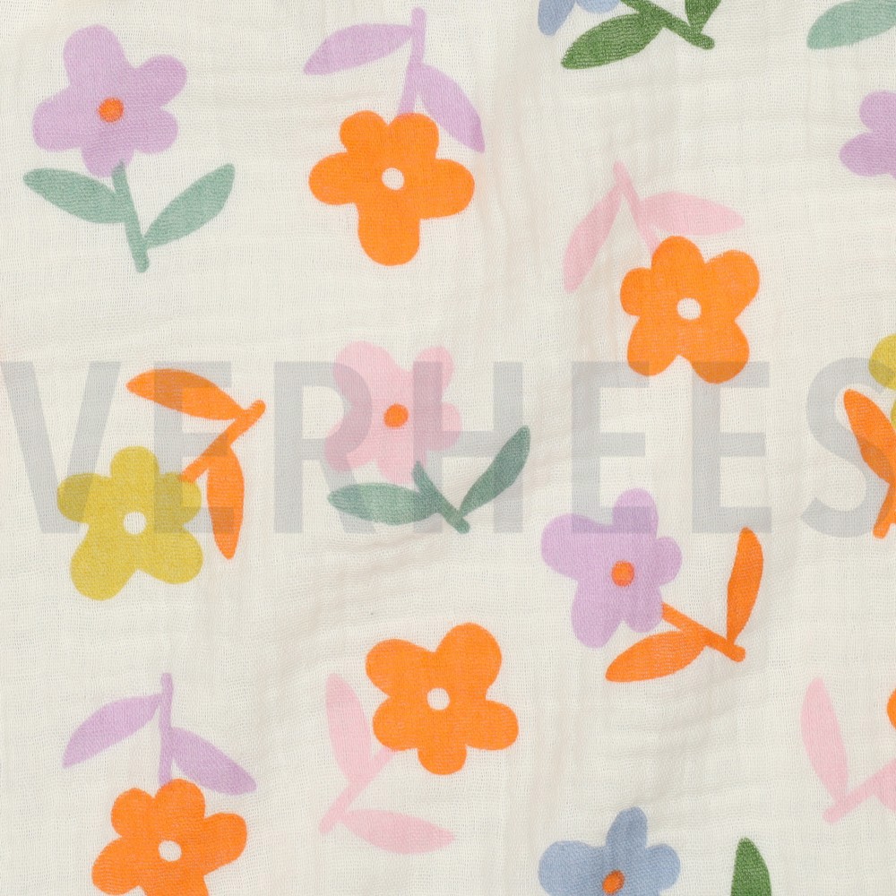 DOUBLE GAUZE BLOEMEN ECRU #7