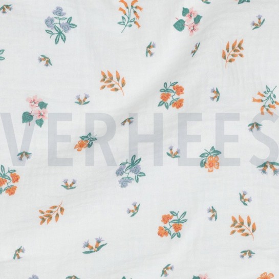 DOUBLE GAUZE BLOEMEN WIT #7