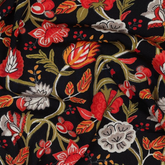 VISKOSE STRETCH DIGITAL BLUMEN SCHWARZ #7