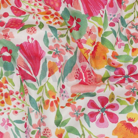 COTON VOILE DIGITAL FLEURS ROSE #7