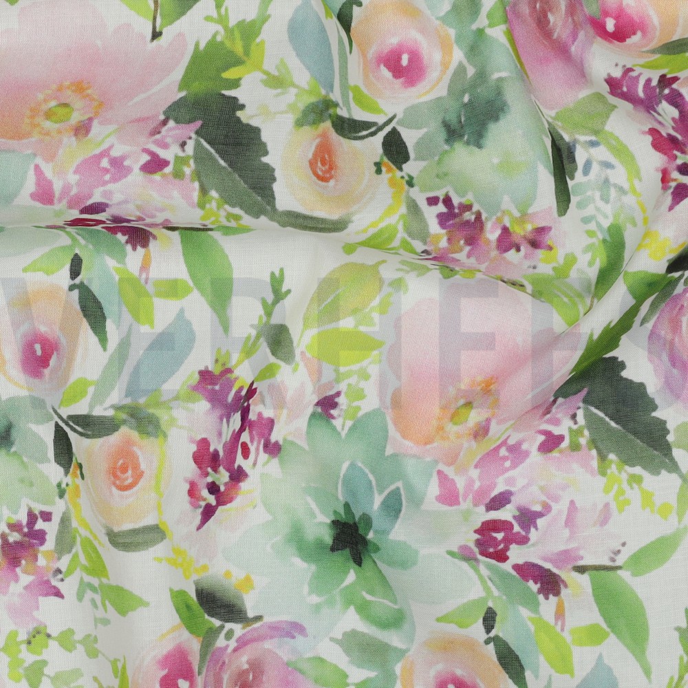 COTTON VOILE DIGITAL FLOWERS WHITE #7