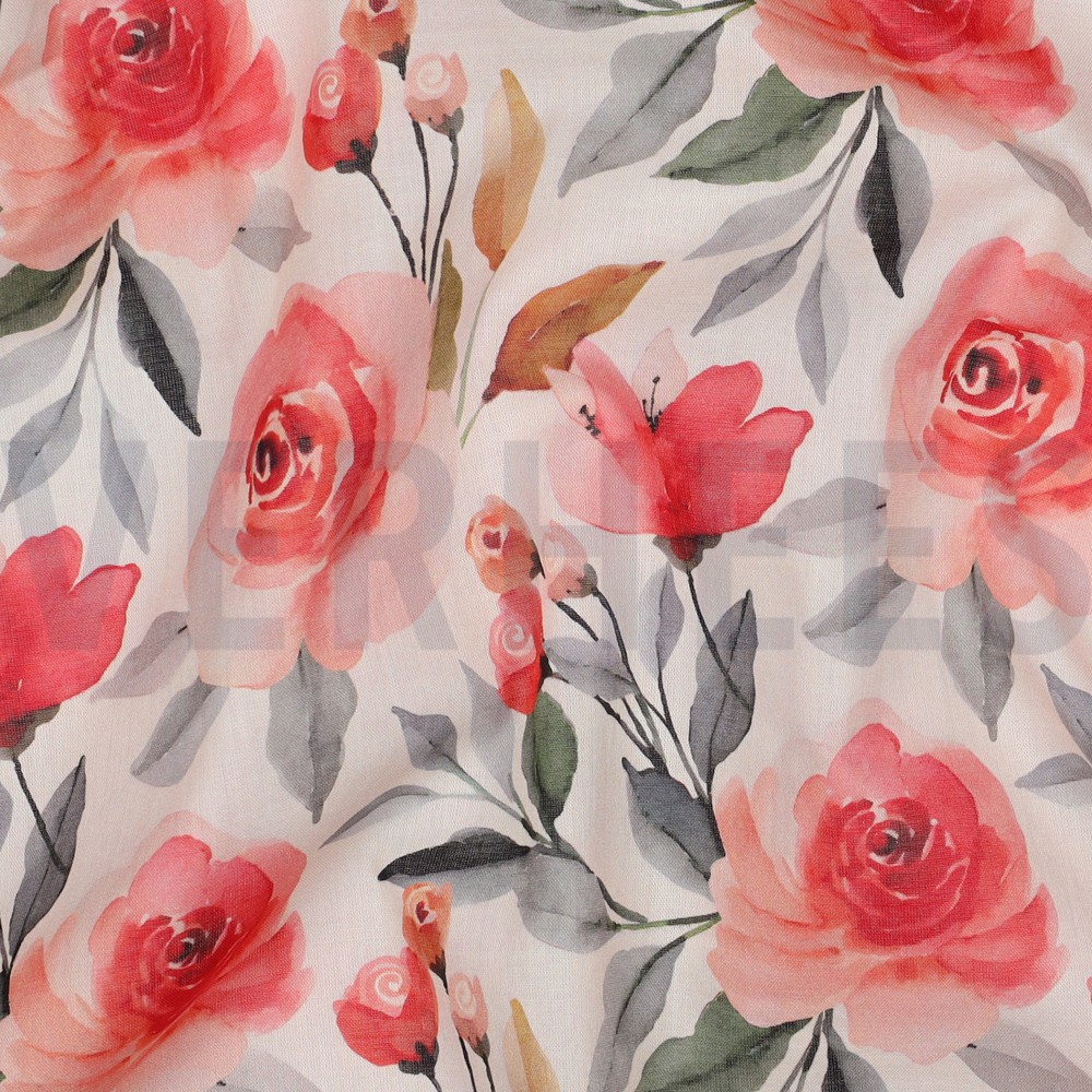 COTON VOILE DIGITAL FLEURS BLANC #7