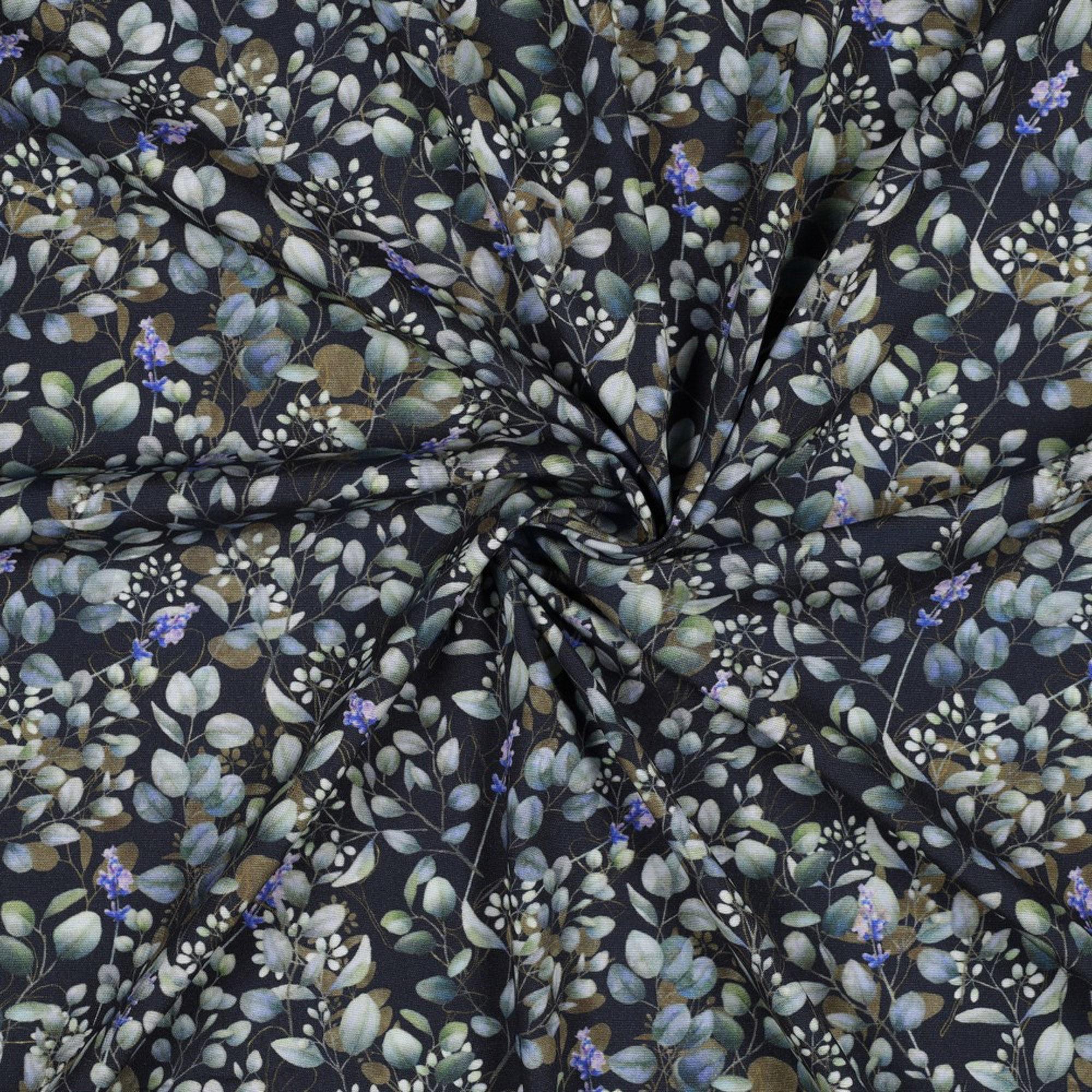 VISKOSE POPELINE STRETCH DIGITAL BLÄTTER MARINEBLAU (high resolution) #2