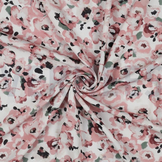 VISCOSE POPLIN STRETCH DIGITAAL BLOEMEN WIT #7