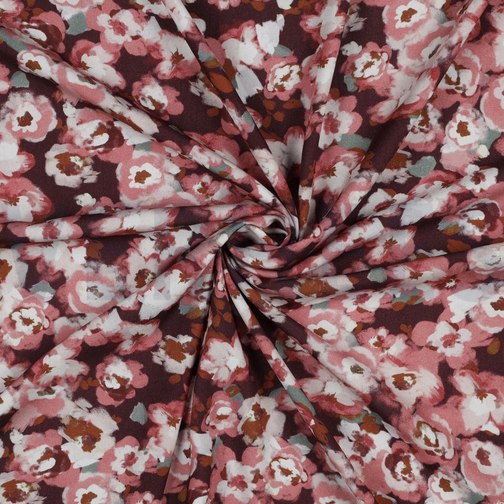 VISCOSE POPELINE STRETCH DIGITAL FLEURS BORDEAUX #7