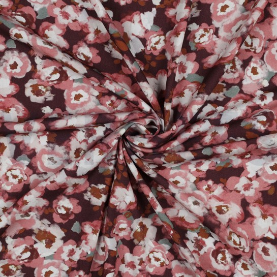 VISCOSE POPLIN STRETCH DIGITAL FLOWERS BURGUNDY #7