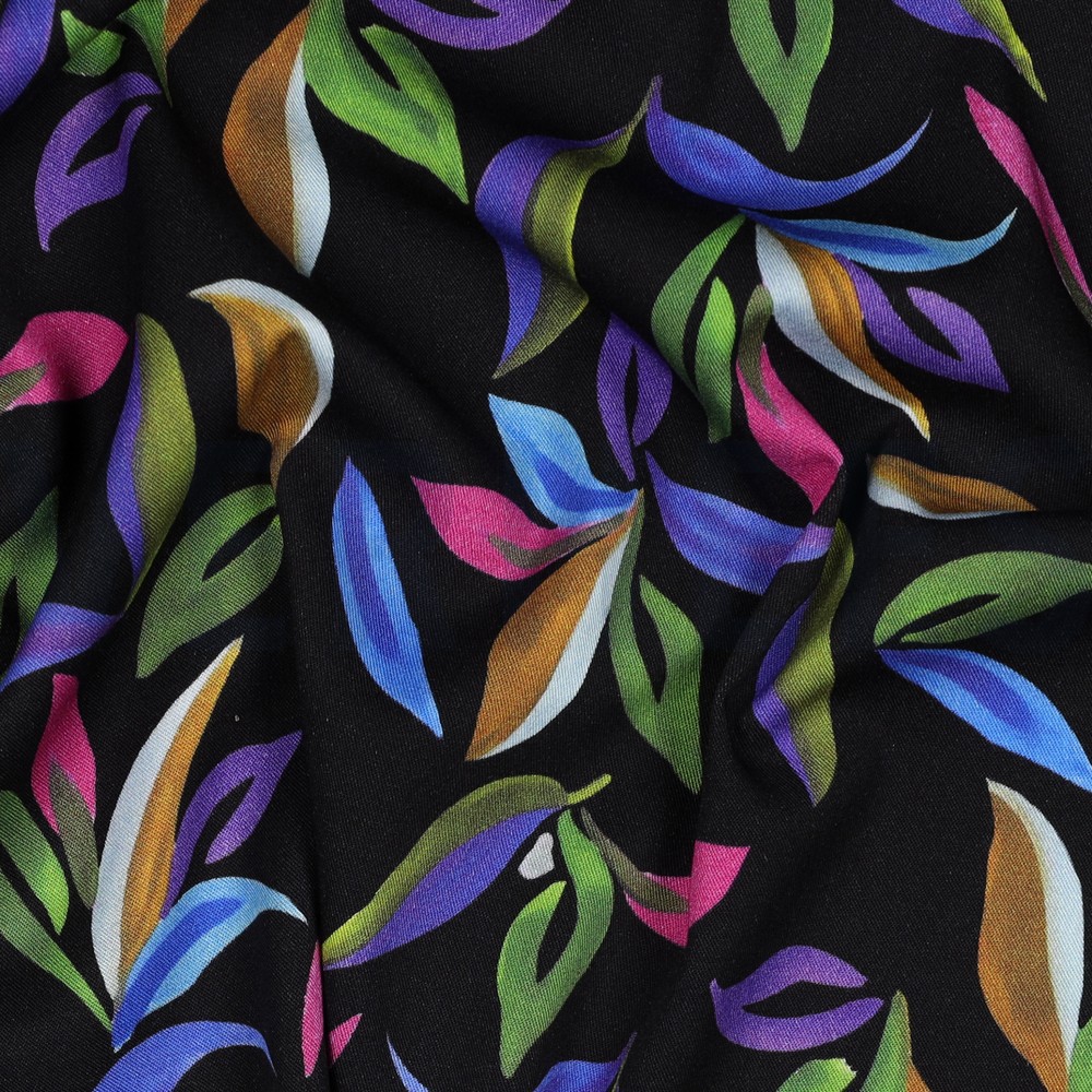 VISCOSE ROSELLA STRETCH DIGITAAL BLADEREN ZWART #7