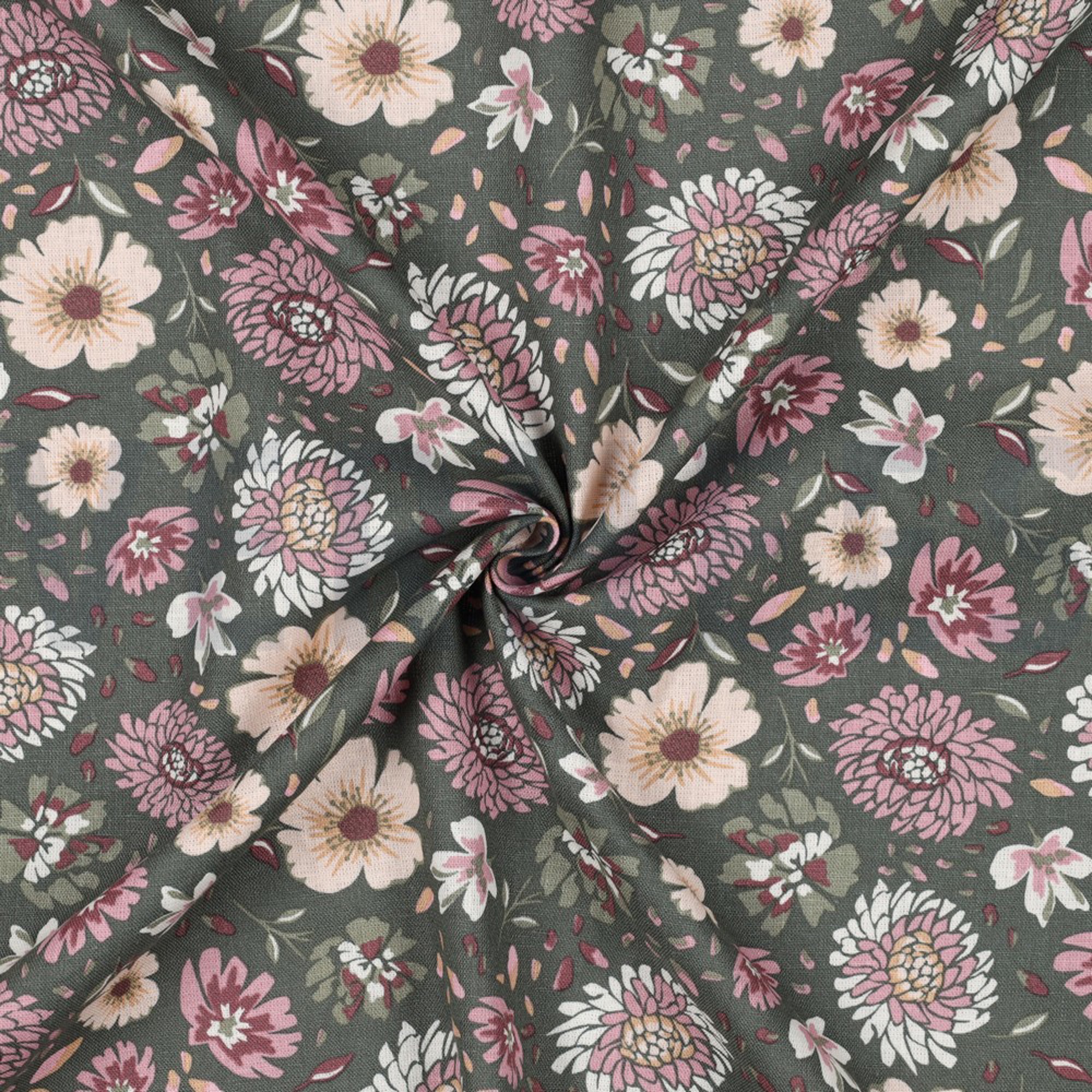 LIN VISCOSE LAVÉ FLEURS VERT ALGUE (high resolution) #2