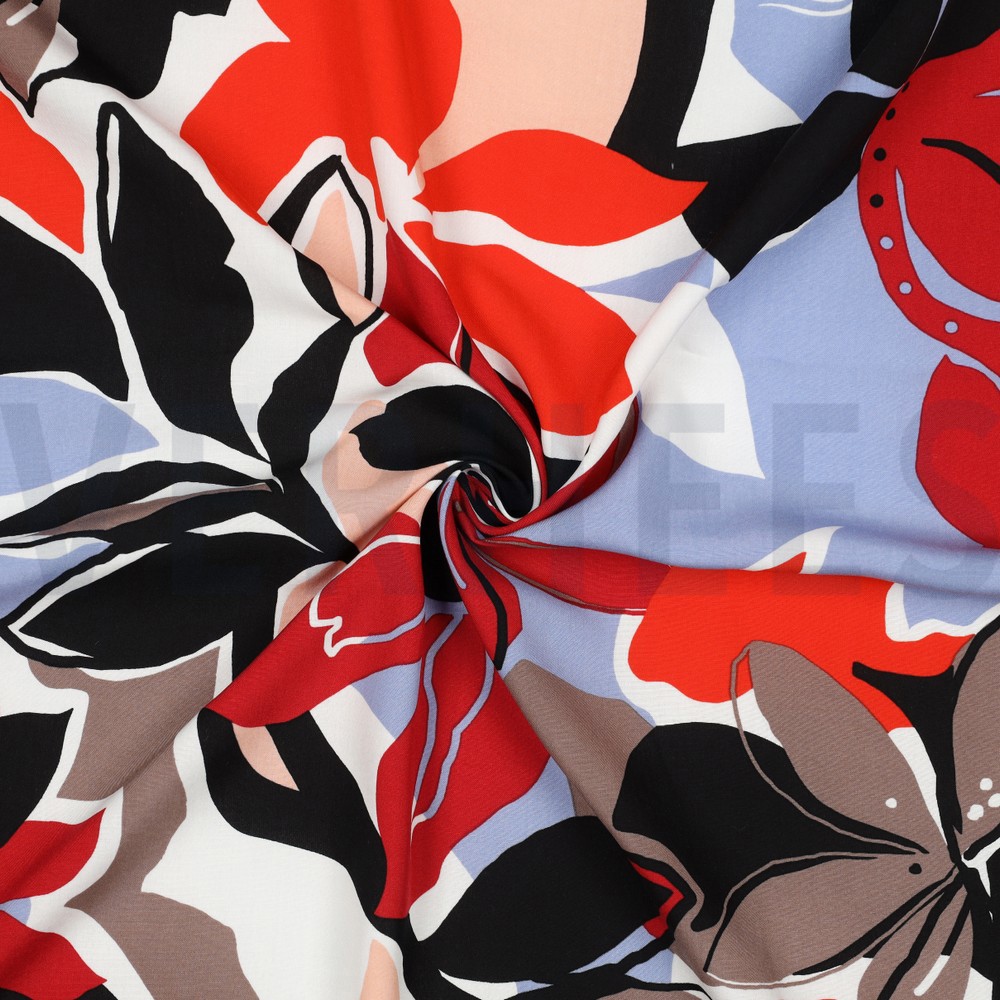 LENZING™ ECOVERO™ BLOEMEN ORANJE/ROOD #7