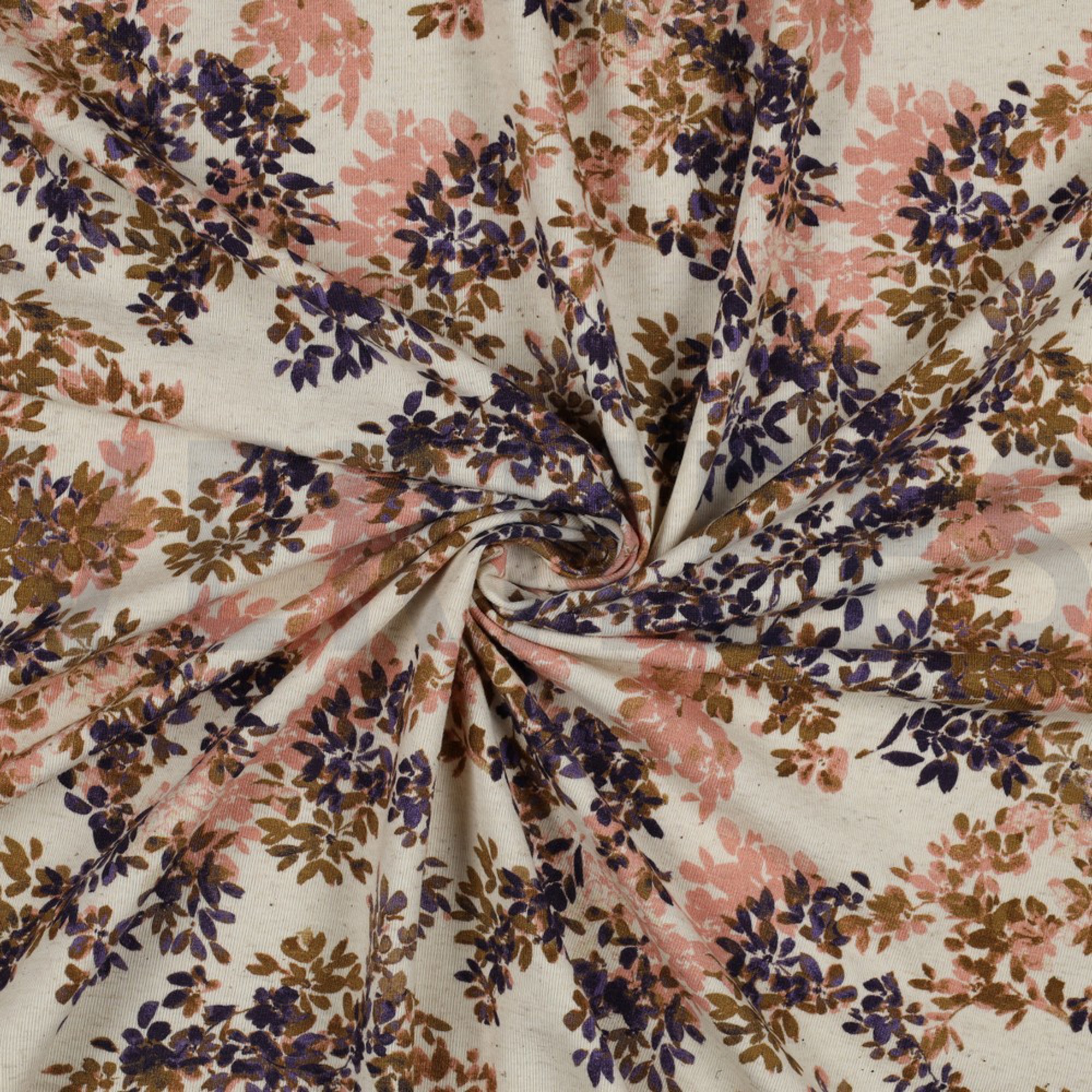 LEINEN JERSEY DIGITAL BLUMEN NATUR/LAVENDEL (high resolution) #2