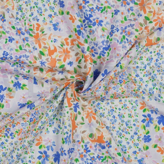 VISKOSE RADIANCE DIGITAL PATCHWORK BLUMEN BLAU #7