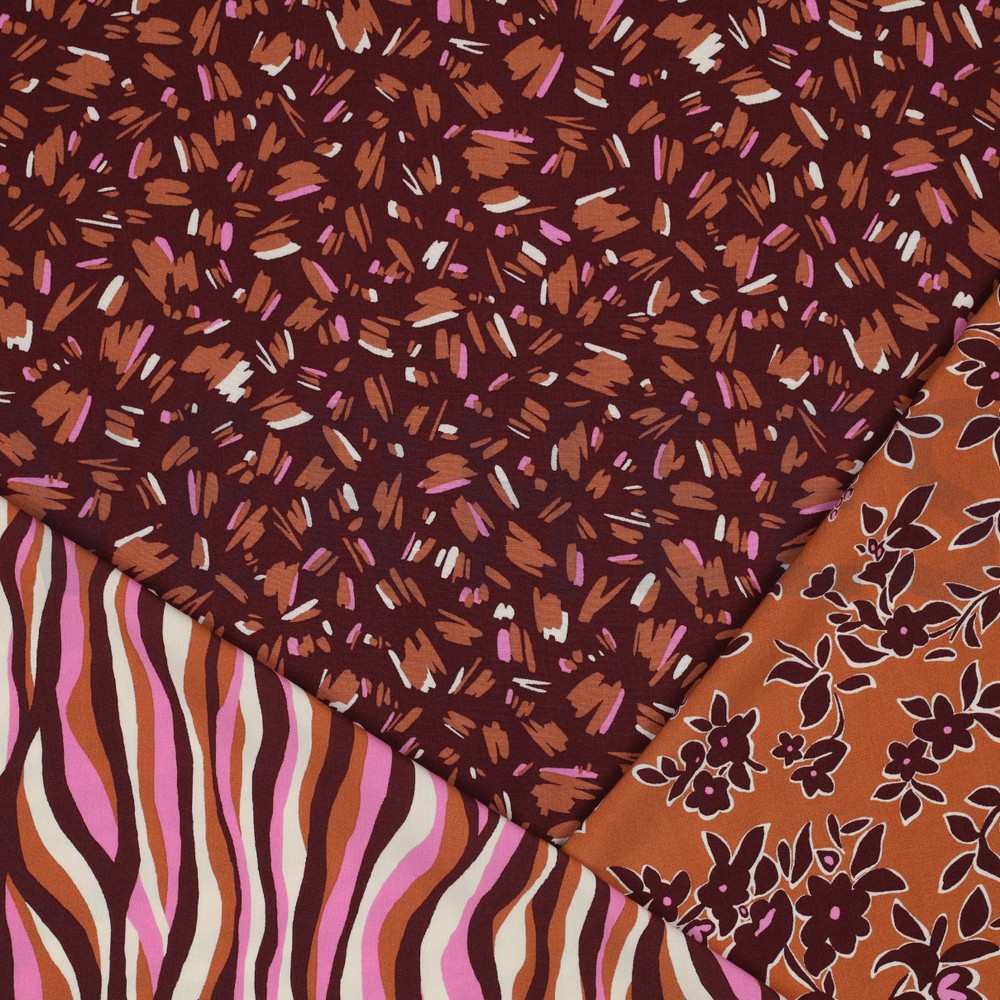 VISCOSE RADIANCE BLOEMEN EN STREPEN WIJNROOD #7