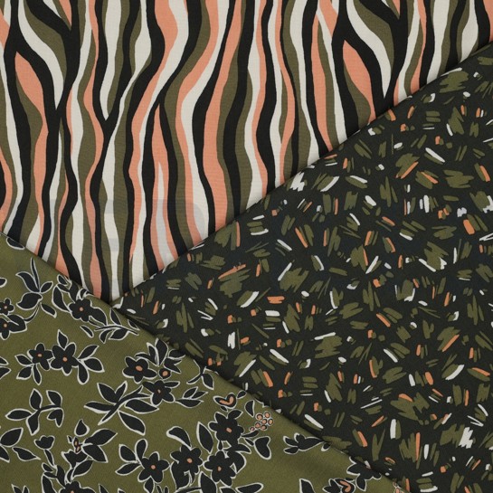 VISCOSE RADIANCE FLOWERS AND STRIPES ARMY GREEN #7