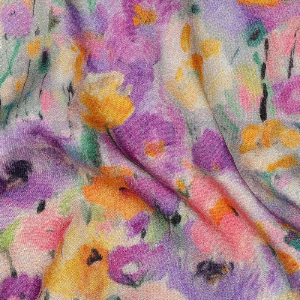 VISKOSE SATIN DIGITAL BLUMEN LAVENDEL #7