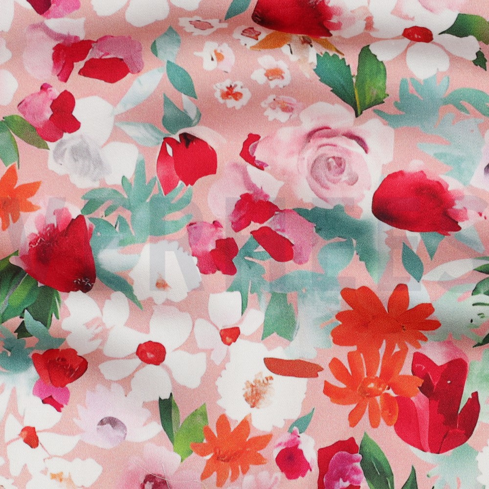VISCOSE SATIN DIGITAL FLEURS ROSE CLAIR #7