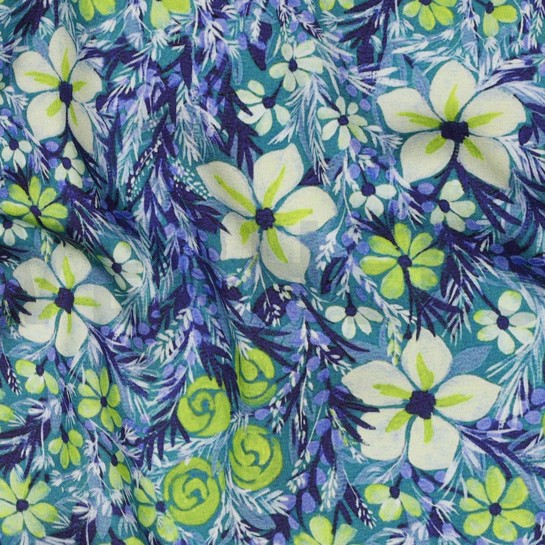 VISCOSE SATIN DIGITAL FLOWERS NAVY #7