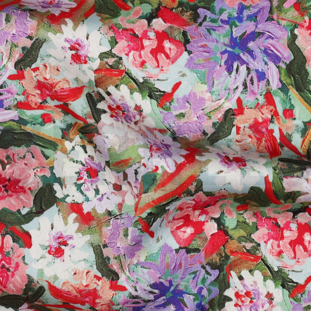 VISCOSE SATIN DIGITAL FLEURS VIOLET #7
