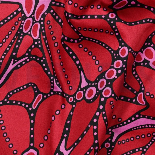 COTTON SATIN ABSTRACT DARK RED #7