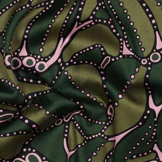 KATOEN SATIJN ABSTRACT DONKERGROEN #7