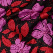 KATOEN SATIJN BLOEMEN DONKERROOD (thumbnail) #2