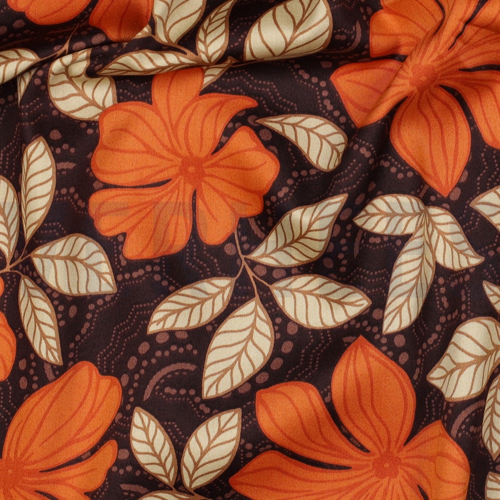 COTTON SATIN FLOWERS DARK BROWN #7