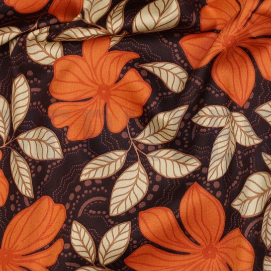 BAUMWOLLE SATIN BLUMEN DUNKELBRAUN #7