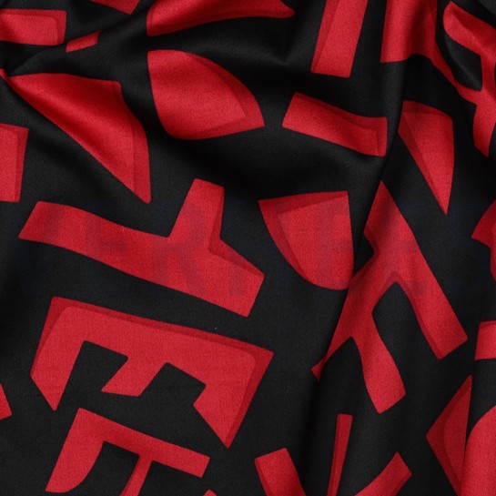 KATOEN SATIJN GEOMETRISCH DONKERROOD #7