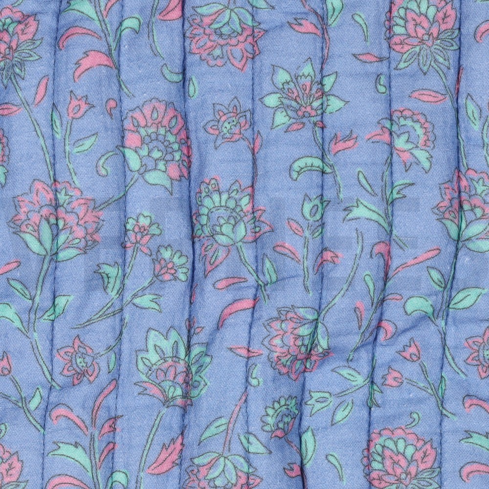 STEPPSTOFF MUSSELIN BLUMEN ZWEISEITIG HELLBLAU/MINT #7