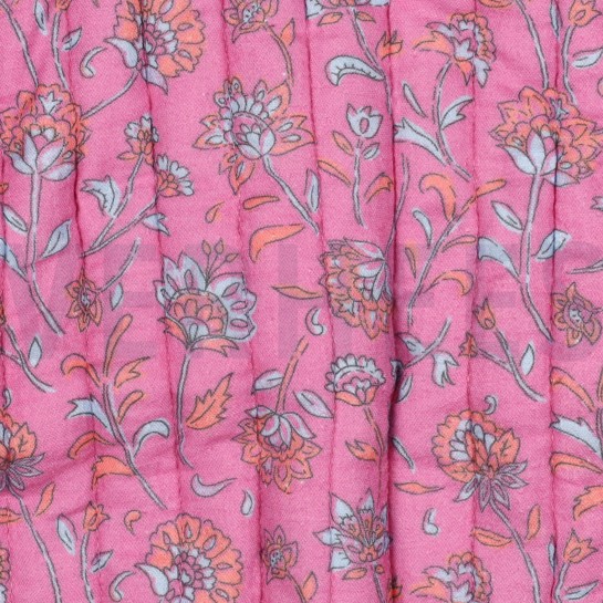 STEPPSTOFF MUSSELIN BLUMEN ZWEISEITIG FUCHSIA/HELLBLAU #7