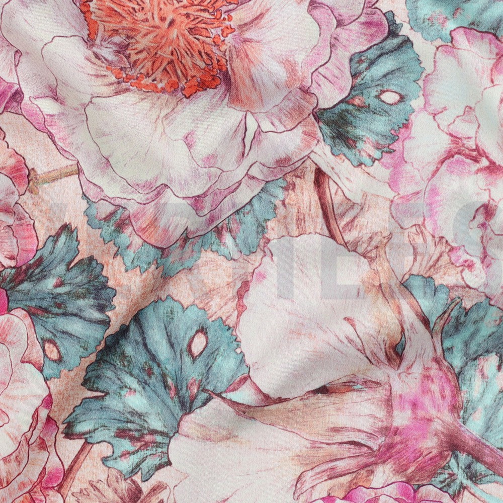 COTON SATIN DIGITAL ANEMONE JAPONAISE NERIDA HANSEN CORAIL #7