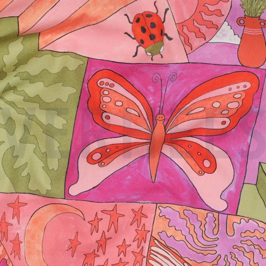 BAUMWOLLE POPELINE DIGITAL KLEINE WESEN NERIDA HANSEN KNALLPINK #7