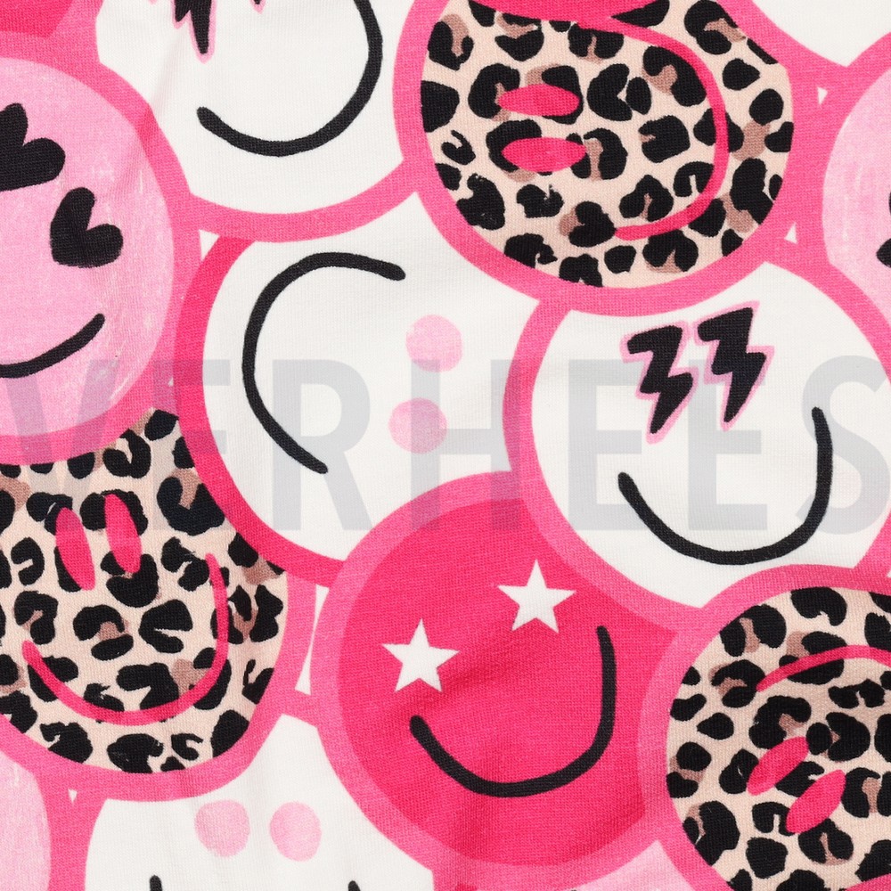 FRENCH TERRY DIGITAL HAPPY FACES PINK #7