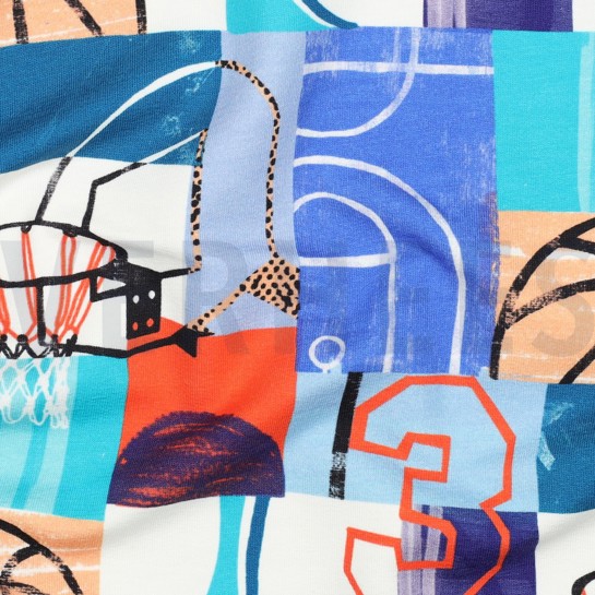 FRENCH TERRY DIGITAAL BASKETBALLEN BLAUW #7