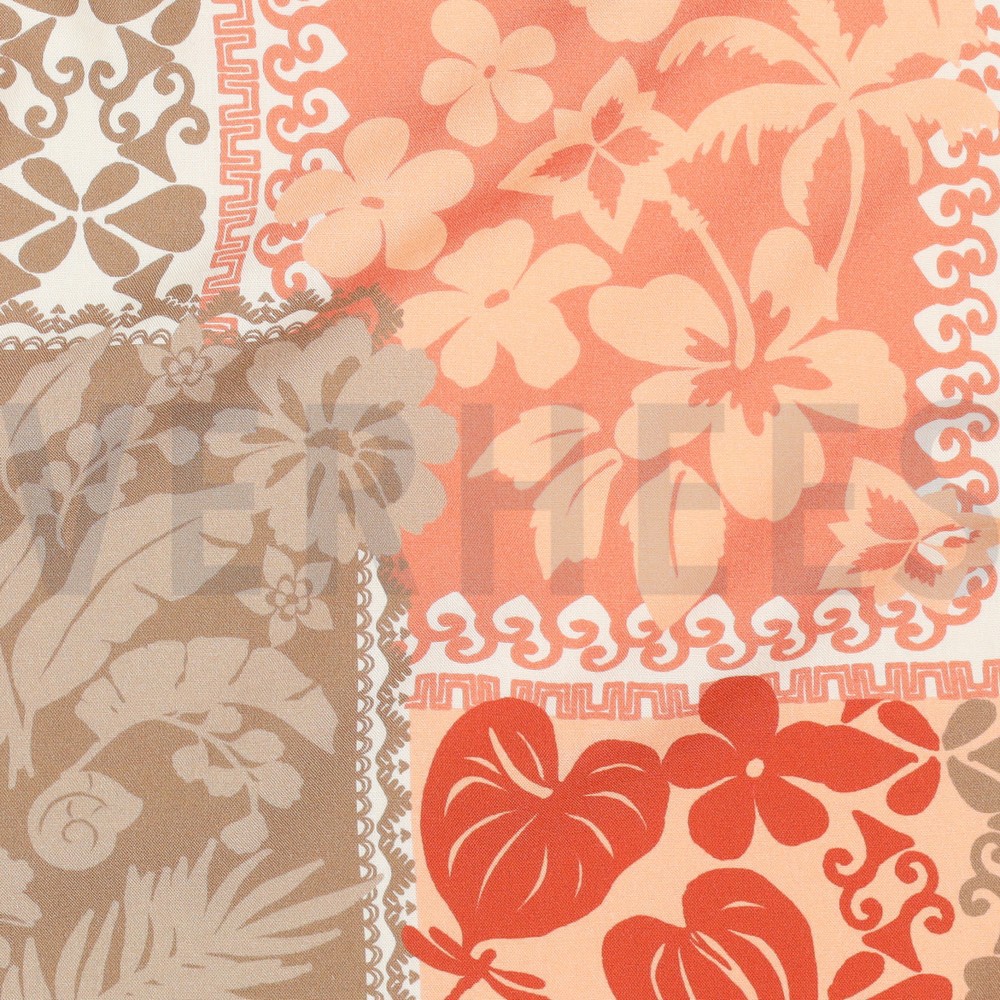 LENZING™ ECOVERO™ BLOEMEN PATCHWORK PERZIK #7