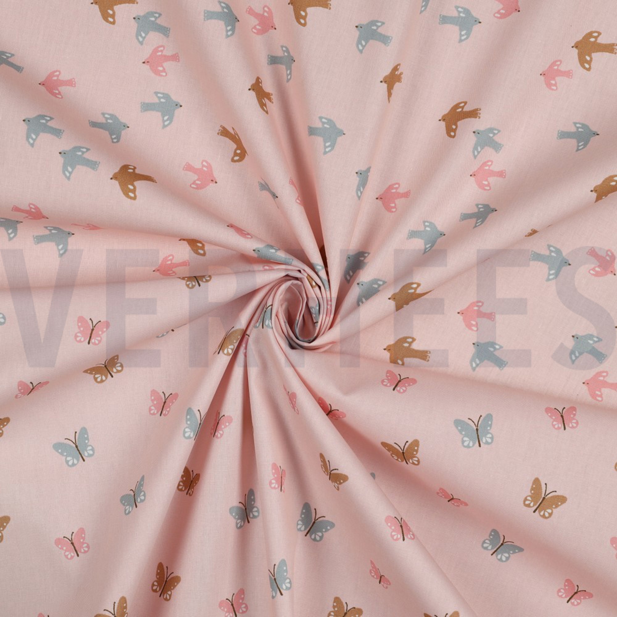 KATOENEN POPLIN GOTS VOGELS EN VLINDERS POEDER (high resolution) #2