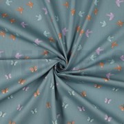 BAUMWOLLE POPELINE GOTS VÖGEL UND SCHMETTERLINGE DUNKEL MINZE (thumbnail) #2