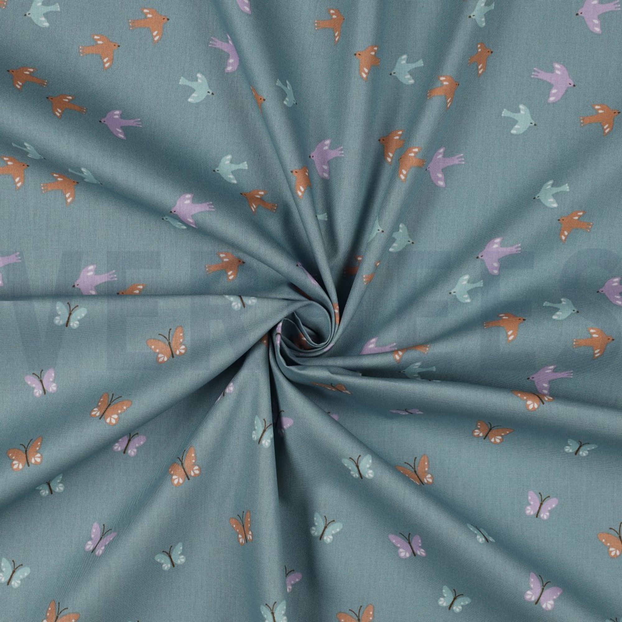 BAUMWOLLE POPELINE GOTS VÖGEL UND SCHMETTERLINGE DUNKEL MINZE (high resolution) #2