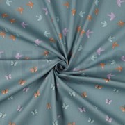 KATOENEN POPLIN GOTS VOGELS EN VLINDERS DONKER MINT (thumbnail) #2