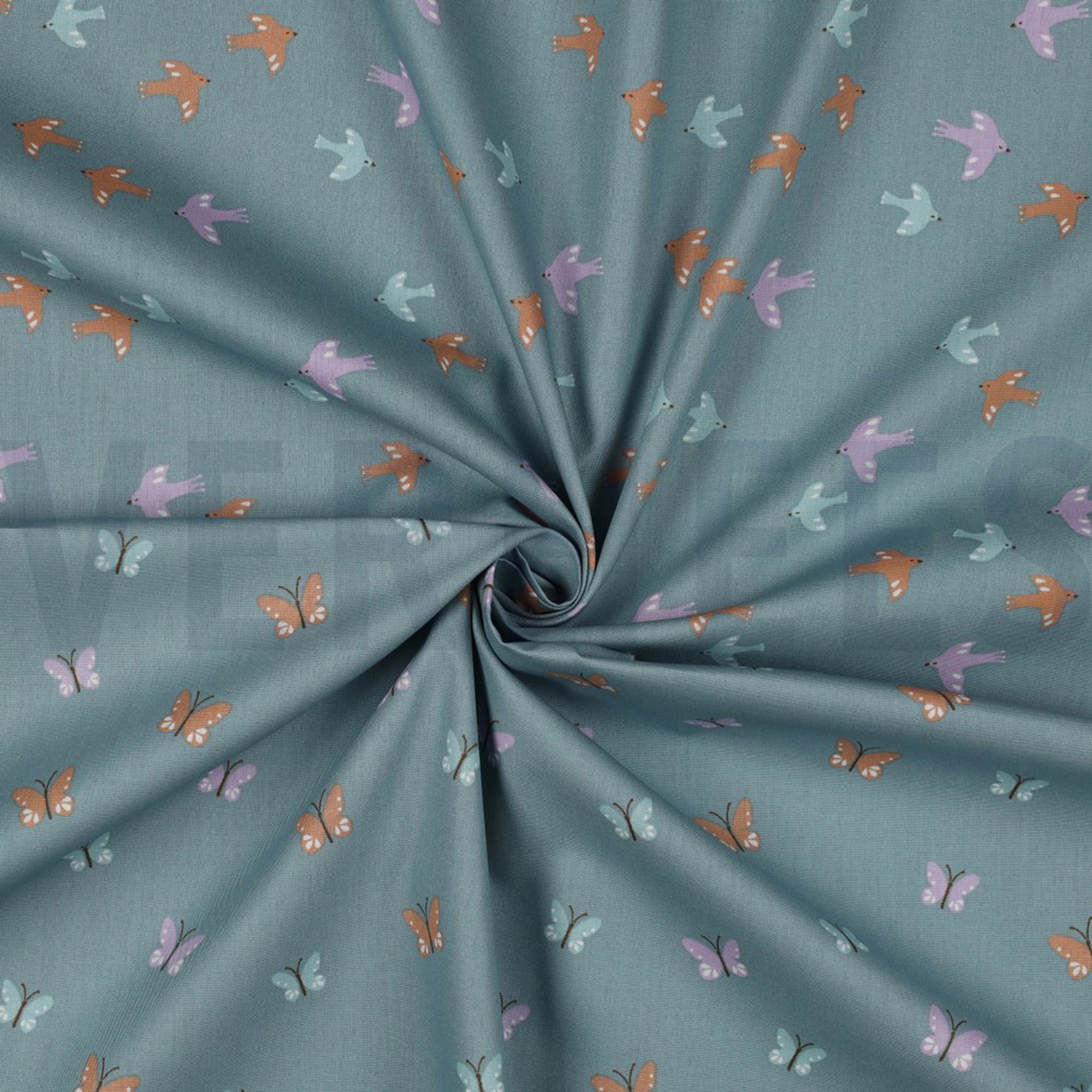 KATOENEN POPLIN GOTS VOGELS EN VLINDERS DONKER MINT (high resolution) #2